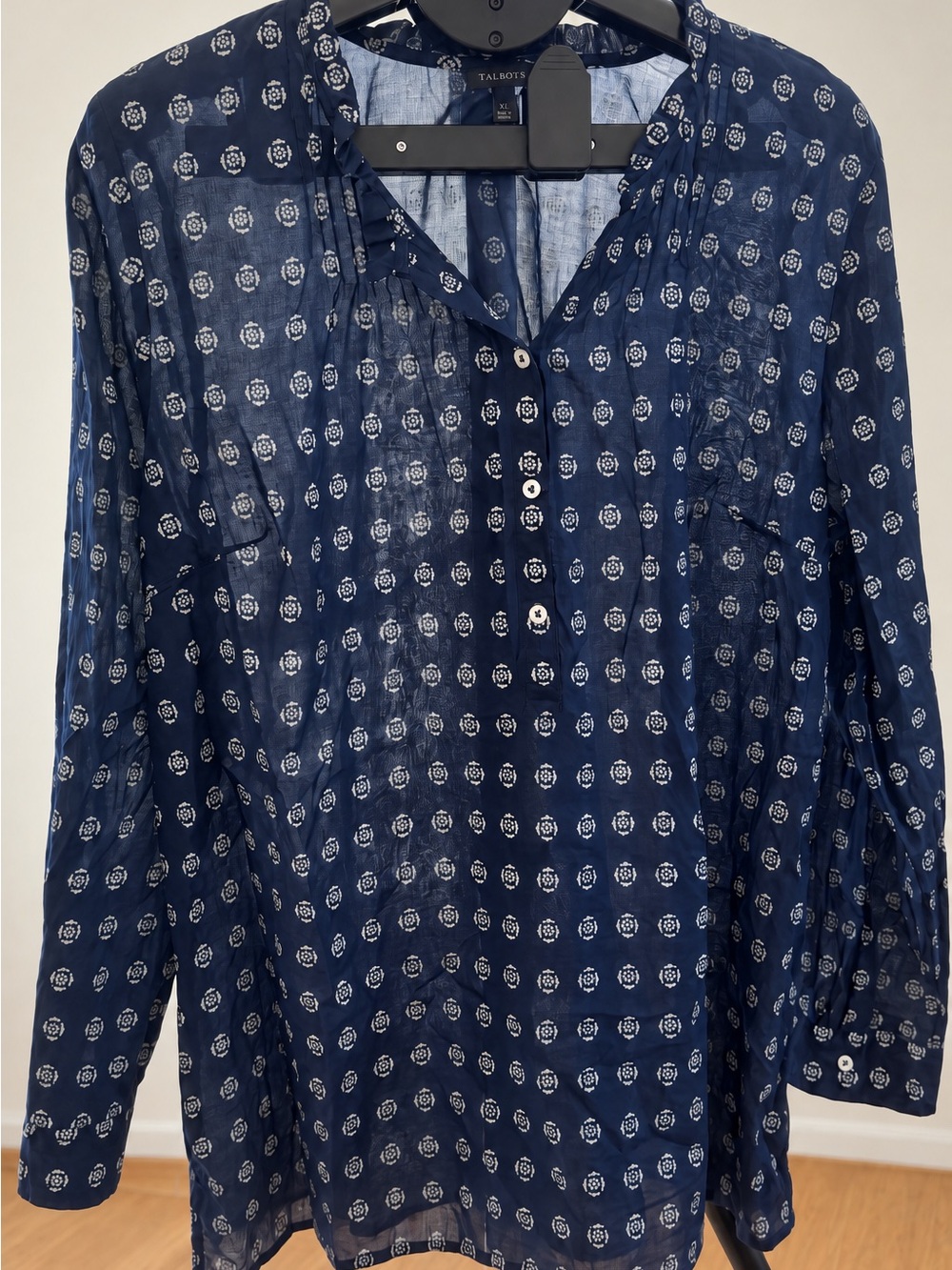 Talbots Navy and White Printed Long-Sleeve Tunic